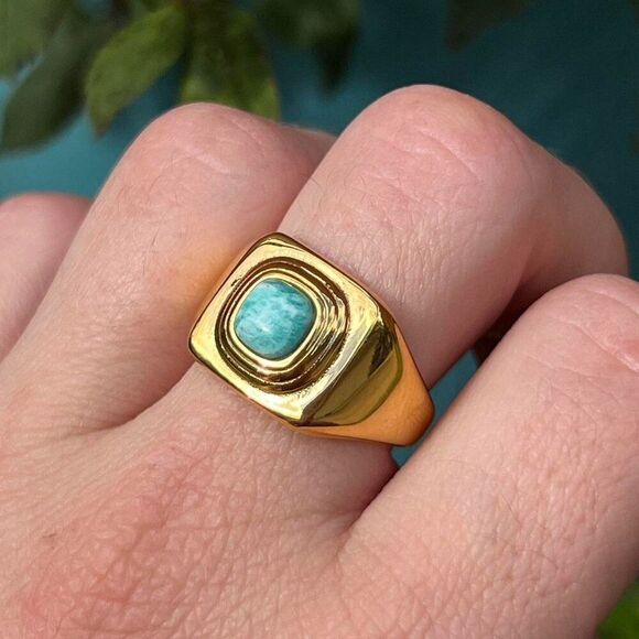 New! “Addie” Chunky Gold/Turquoise Ring - Picture 5 of 7